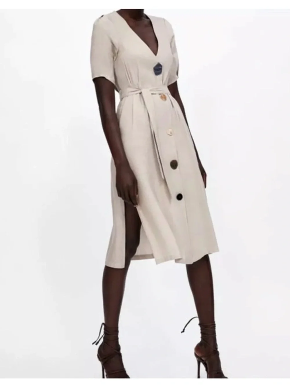 beige midi dress zara | Dresses | Zara Linen Blend Xl Tie Waist Button Front Color:BLACK LACE Low Heel Discover the Most Perfect KOMBINOVANA MIDI HALJINA OD